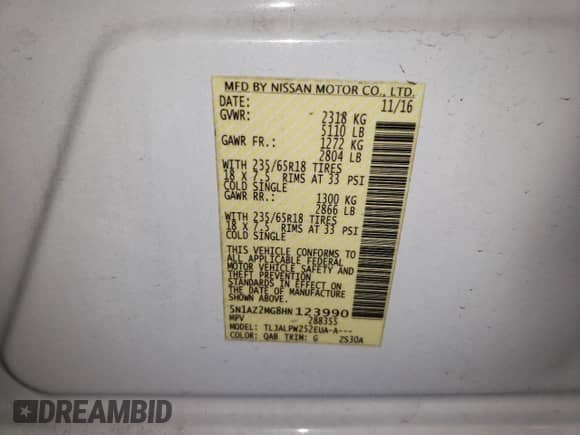 2017 Nissan Murano S z VIN 5N1AZ2MG8HN123990, wystawiony jako Copart lot #68959015 z przebiegiem 165 426 mil mil oraz Szkoda całkowita • Salvage title. Historia ofert i sprzedaży dostępna na DreamBid. Obrazek 13.