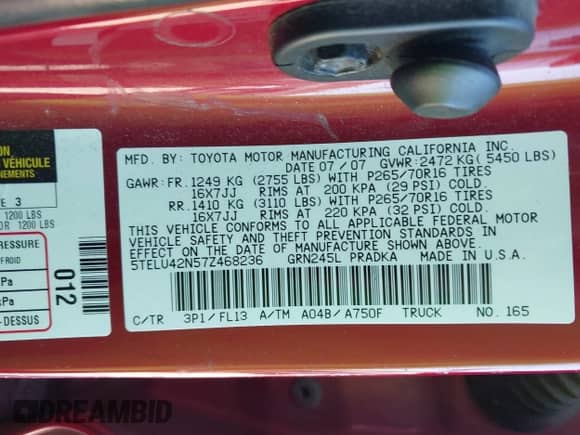 2007 Toyota Tacoma с VIN 5TELU42N57Z468236, выставлен на аукционе IAAI как лот 43446209 с пробегом 202 553 миль миль и . История ставок и продаж доступна на DreamBid. Изображение 9.