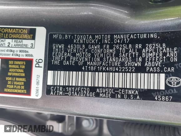 2017 Toyota Camry XLE с VIN 4T1BF1FK4HU422522, выставлен на аукционе IAAI как лот 43088085 с пробегом 90 775 миль миль и . История ставок и продаж доступна на DreamBid. Изображение 9.