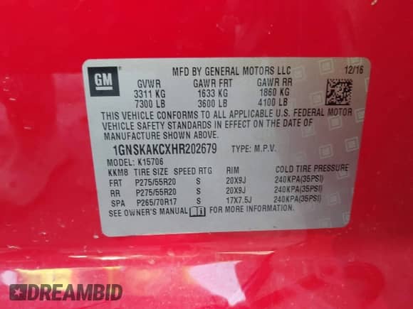 2017 Chevrolet Tahoe LS с VIN 1GNSKAKCXHR202679, выставлен на аукционе IAAI как лот 42431253 с пробегом 116 309 миль миль и . История ставок и продаж доступна на DreamBid. Изображение 9.