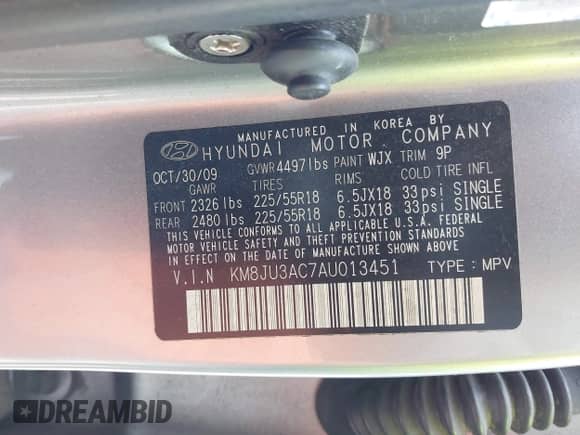 2010 Hyundai Tucson Limited с VIN KM8JU3AC7AU013451, выставлен на аукционе IAAI как лот 42703874 с пробегом 181 365 миль миль и . История ставок и продаж доступна на DreamBid. Изображение 9.