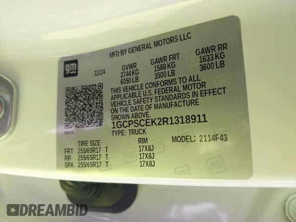 2024 Chevrolet Colorado 2WD LT with VIN 1GCPSCEK2R1318911, listed as a IAAI auction lot 42766002 with 6,440 mi miles and . Bid and sale history available at DreamBid. Image 9.
