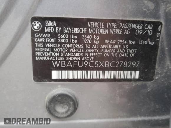 2011 BMW 5 Series 550i xDrive with VIN WBAFU9C5XBC278297, listed as a Copart auction lot 80525375 with 106,628 mi miles and Clean title. Bid and sale history available at DreamBid. Image 12.