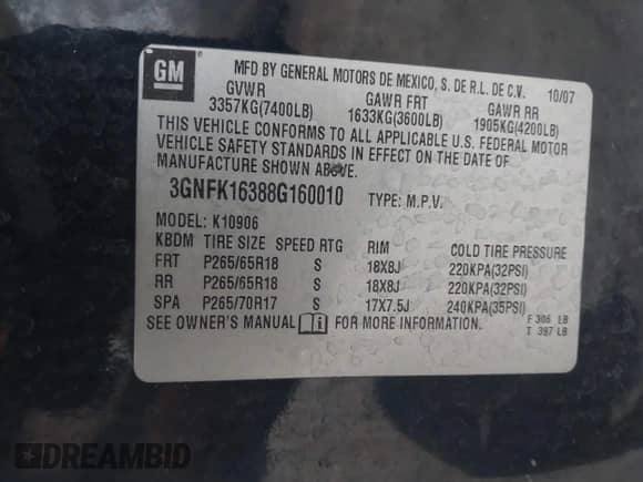 2008 Chevrolet Suburban 2LT z VIN 3GNFK16388G160010, wystawiony jako IAAI lot #41153614 z przebiegiem 209 870 mil mil oraz . Historia ofert i sprzedaży dostępna na DreamBid. Obrazek 9.