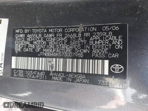 2007 Toyota Camry z VIN JTNBB46K573007985, wystawiony jako IAAI lot #43351019 z przebiegiem 231 589 mil mil oraz . Historia ofert i sprzedaży dostępna na DreamBid. Obrazek 9.