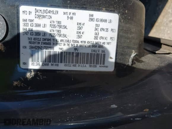 2001 Dodge Durango with VIN 1B4HS28N21F522908, listed as a IAAI auction lot 43044112 with Not provided miles and . Bid and sale history available at DreamBid. Image 9.