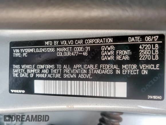 2018 Volvo S60 Dynamic с VIN YV126MFL0J2451266, выставлен на аукционе Copart как лот 67443235 с пробегом 103 405 миль миль и Списание • Salvage title. История ставок и продаж доступна на DreamBid. Изображение 13.