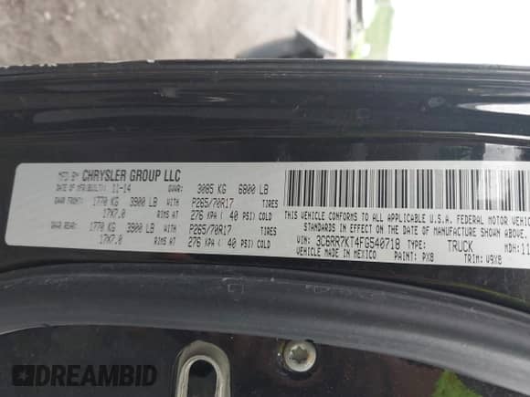 2015 Ram 1500 Tradesman with VIN 3C6RR7KT4FG540718, listed as a IAAI auction lot 42382059 with 197,377 mi miles and . Bid and sale history available at DreamBid. Image 9.