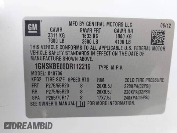 2013 Chevrolet Tahoe LT z VIN 1GNSKBE06DR112219, wystawiony jako IAAI lot #42780846 z przebiegiem 130 605 mil mil oraz . Historia ofert i sprzedaży dostępna na DreamBid. Obrazek 9.