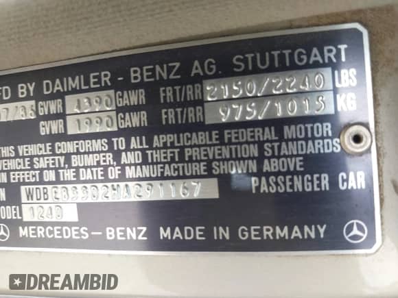 1987 Mercedes-Benz 300 с VIN WDBEB33D2HA291167, выставлен на аукционе IAAI как лот 43137862 с пробегом 244 051 миль миль и . История ставок и продаж доступна на DreamBid. Изображение 9.