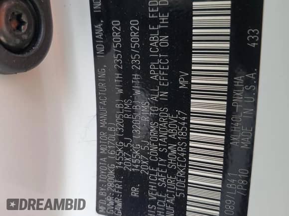 2024 Toyota Sienna Platinum с VIN 5TDERKEC4RS185447, выставлен на аукционе Copart как лот 51223275 с пробегом 5 439 миль миль и Списание • Salvage title. История ставок и продаж доступна на DreamBid. Изображение 15.