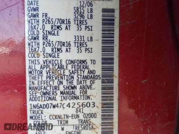 2007 Nissan Frontier SE с VIN 1N6AD07W47C425603, выставлен на аукционе Copart как лот 80248914 с пробегом 150 101 миль миль и Списание • Salvage title. История ставок и продаж доступна на DreamBid. Изображение 12.