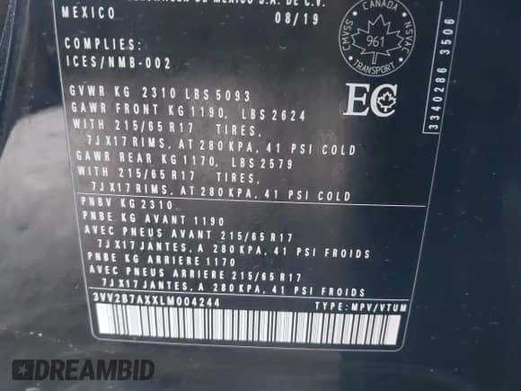 2020 Volkswagen Tiguan SE с VIN 3VV2B7AXXLM004244, выставлен на аукционе IAAI как лот 43033034 с пробегом 55 142 миль миль и . История ставок и продаж доступна на DreamBid. Изображение 9.