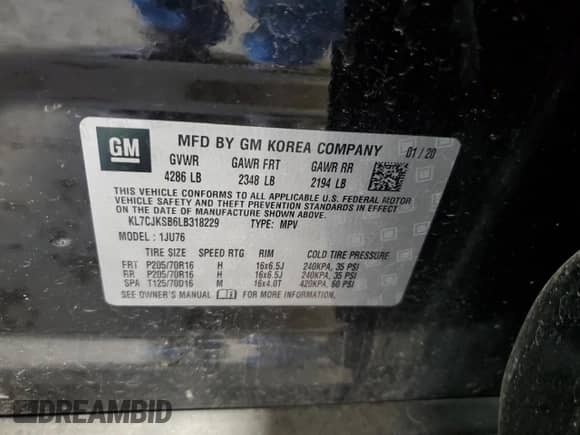 2020 Chevrolet Trax LS с VIN KL7CJKSB6LB318229, выставлен на аукционе Copart как лот 81693785 с пробегом 38 361 миль миль и Списание • Salvage title. История ставок и продаж доступна на DreamBid. Изображение 13.