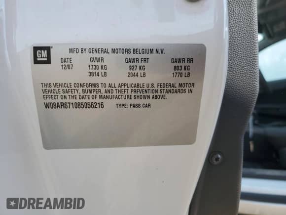 2008 Saturn Astra XE с VIN W08AR671085056216, выставлен на аукционе Copart как лот 63838925 с пробегом 144 881 миль миль и Списание • Salvage title. История ставок и продаж доступна на DreamBid. Изображение 13.