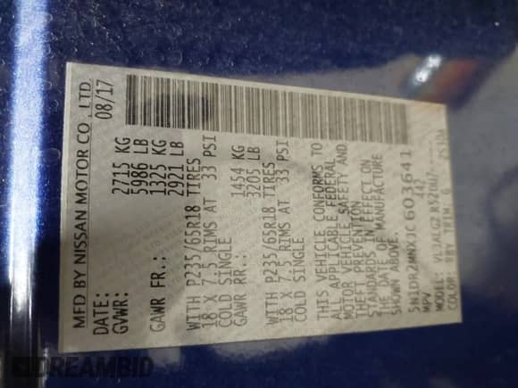 2018 Nissan Pathfinder SV with VIN 5N1DR2MNXJC603641, listed as a IAAI auction lot 42385450 with 140,778 mi miles and . Bid and sale history available at DreamBid. Image 9.