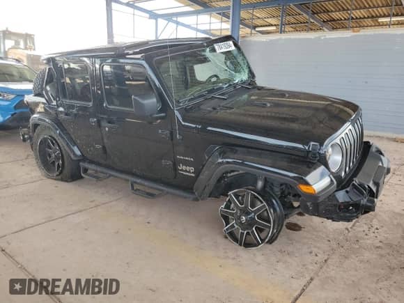 2021 Jeep Wrangler Unlimited Sahara High Altitude with VIN 1C4HJXEG2MW734057, listed as a Copart auction lot 78419394 with 43,567 mi miles and Salvage title. Bid and sale history available at DreamBid. Image 4.