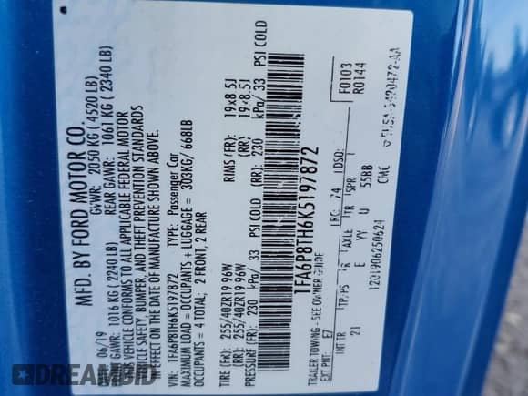 2019 Ford Mustang EcoBoost с VIN 1FA6P8TH6K5197872, выставлен на аукционе Copart как лот 81871605 с пробегом 73 112 миль миль и Списание • Salvage title. История ставок и продаж доступна на DreamBid. Изображение 13.