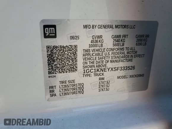 2025 Chevrolet Silverado 2500HD LT z VIN 1GC1KNEYXSF333526, wystawiony jako Copart lot #71401295 z przebiegiem 6 924 mil mil oraz Czysty tytuł • Clean title. Historia ofert i sprzedaży dostępna na DreamBid. Obrazek 13.