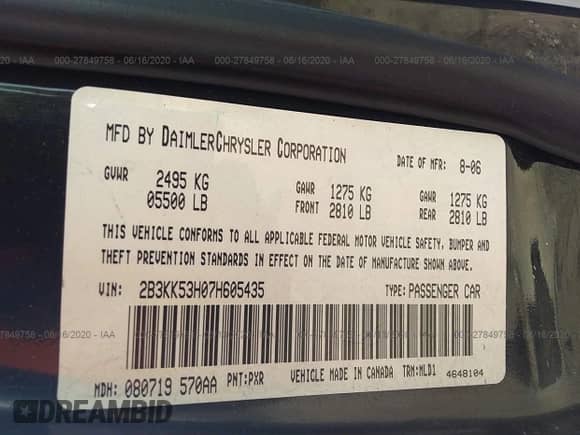2007 Dodge Charger R/T with VIN 2B3KK53H07H605435, listed as a IAAI auction lot 40386671 with 114,095 mi miles and . Bid and sale history available at DreamBid. Image 9.