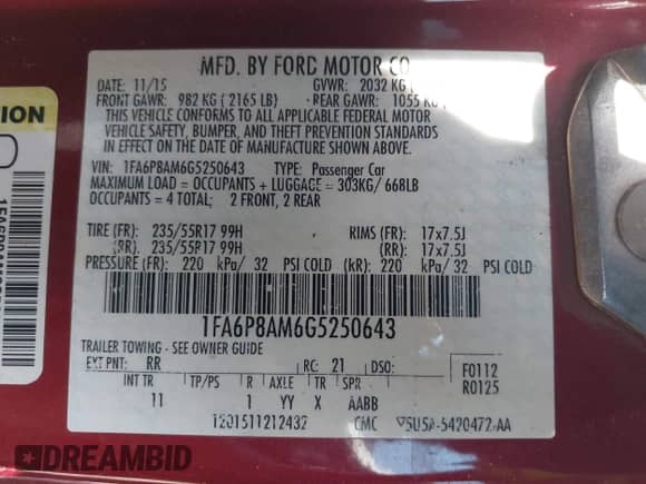 2016 Ford Mustang V6 z VIN 1FA6P8AM6G5250643, wystawiony jako IAAI lot #43125928 z przebiegiem 130 353 mil mil oraz . Historia ofert i sprzedaży dostępna na DreamBid. Obrazek 9.