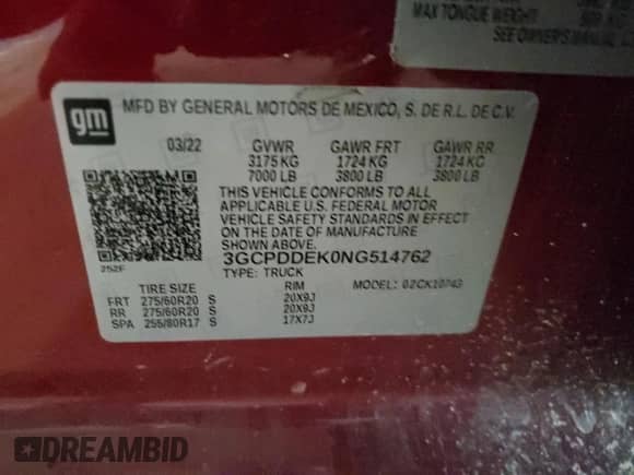 2022 Chevrolet Silverado 1500 LT z VIN 3GCPDDEK0NG514762, wystawiony jako Copart lot #82028784 z przebiegiem 52 518 mil mil oraz Szkoda całkowita • Salvage title. Historia ofert i sprzedaży dostępna na DreamBid. Obrazek 12.