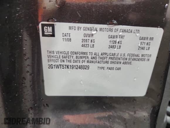 2009 Chevrolet Impala LT z VIN 2G1WT57K191248029, wystawiony jako Copart lot #80304675 z przebiegiem 119 775 mil mil oraz Szkoda całkowita • Salvage title. Historia ofert i sprzedaży dostępna na DreamBid. Obrazek 12.