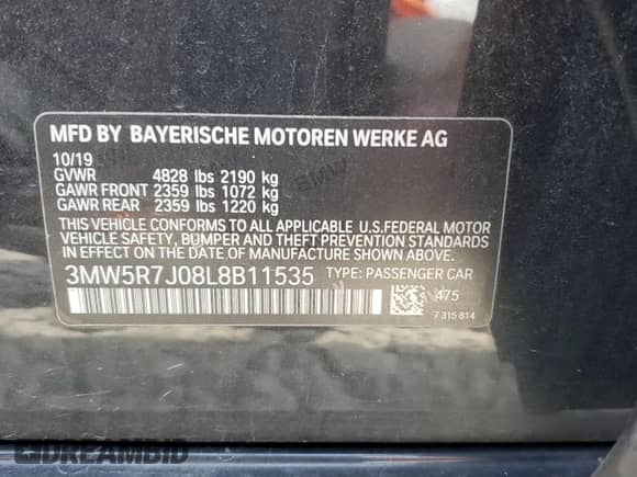 2020 BMW 3 Series 330i xDrive with VIN 3MW5R7J08L8B11535, listed as a Copart auction lot 69748585 with 83,124 mi miles and Salvage title. Bid and sale history available at DreamBid. Image 12.