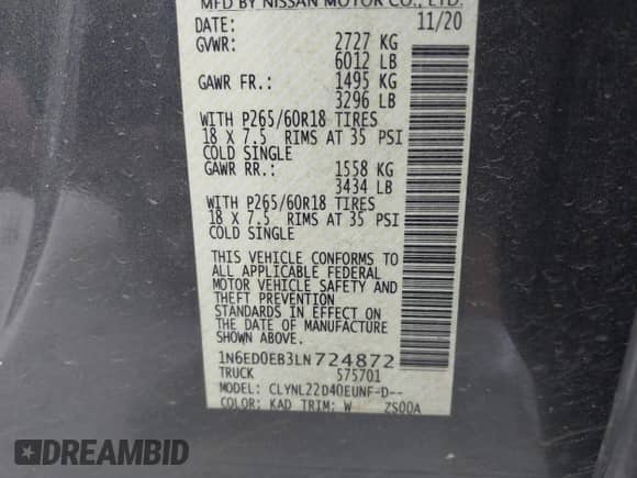 2020 Nissan Frontier Pro-4X z VIN 1N6ED0EB3LN724872, wystawiony jako IAAI lot #42711722 z przebiegiem 54 840 mil mil oraz . Historia ofert i sprzedaży dostępna na DreamBid. Obrazek 9.