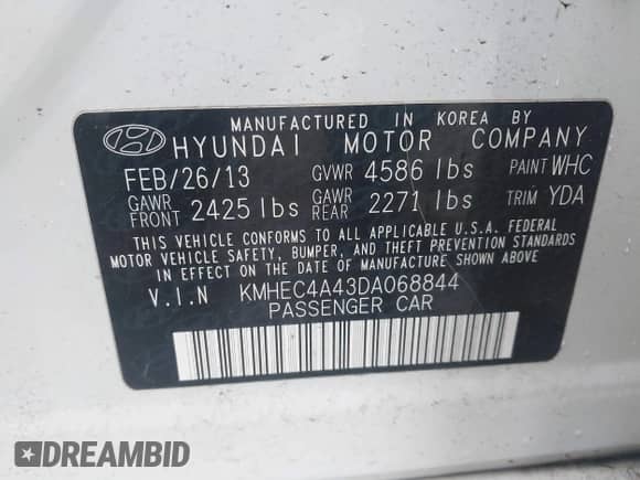 2013 Hyundai Sonata Limited z VIN KMHEC4A43DA068844, wystawiony jako IAAI lot #42250392 z przebiegiem 206 360 mil mil oraz . Historia ofert i sprzedaży dostępna na DreamBid. Obrazek 9.