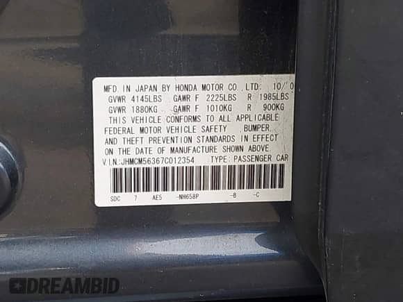 2007 Honda Accord LX SE с VIN JHMCM56367C012354, выставлен на аукционе IAAI как лот 43170351 с пробегом 234 286 миль миль и . История ставок и продаж доступна на DreamBid. Изображение 9.