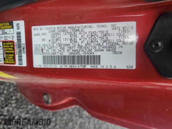 2012 Toyota Tacoma с VIN 5TFUU4EN4CX047142, выставлен на аукционе Copart как лот 71641455 с пробегом 122 157 миль миль и Списание • Salvage title. История ставок и продаж доступна на DreamBid. Изображение 12.