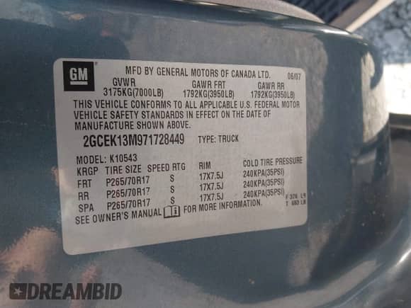2007 Chevrolet Silverado 1500 1LT z VIN 2GCEK13M971728449, wystawiony jako IAAI lot #42418344 z przebiegiem 221 004 mil mil oraz . Historia ofert i sprzedaży dostępna na DreamBid. Obrazek 9.