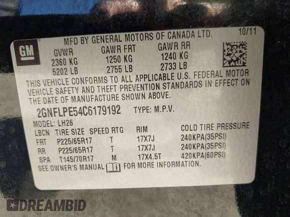 2012 Chevrolet Equinox 2LT with VIN 2GNFLPE54C6179192, listed as a IAAI auction lot 43451253 with 173,051 mi miles and . Bid and sale history available at DreamBid. Image 9.