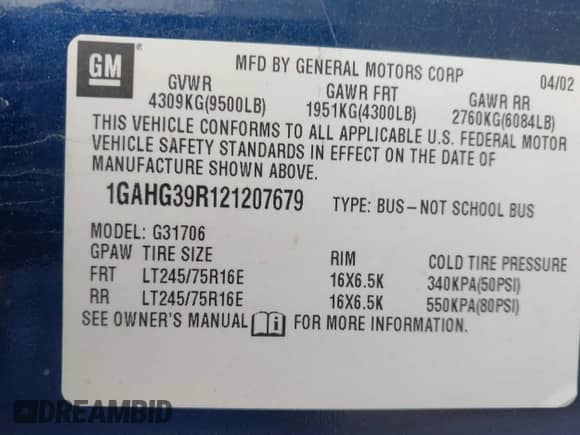 2002 Chevrolet Express with VIN 1GAHG39R121207679, listed as a IAAI auction lot 42401760 with 98,659 mi miles and . Bid and sale history available at DreamBid. Image 9.