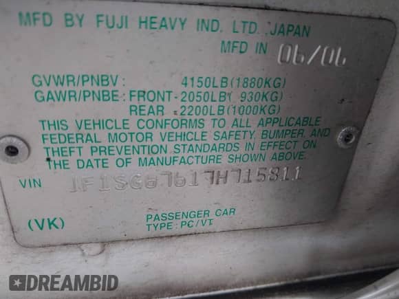 2007 Subaru Forester X L.L. Bean with VIN JF1SG67617H715811, listed as a IAAI auction lot 41332386 with 106,361 mi miles and . Bid and sale history available at DreamBid. Image 9.