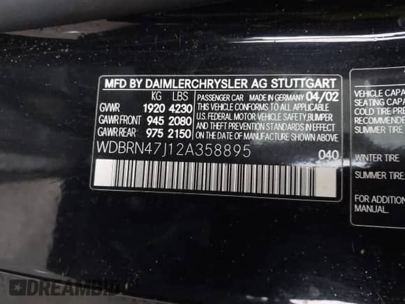2002 Mercedes-Benz C 230/260/280/320 z VIN WDBRN47J12A358895, wystawiony jako IAAI lot #43536114 z przebiegiem 199 902 mil mil oraz . Historia ofert i sprzedaży dostępna na DreamBid. Obrazek 9.