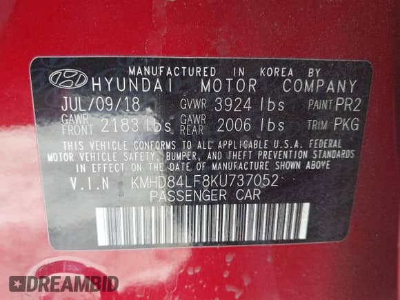 2019 Hyundai Elantra Limited с VIN KMHD84LF8KU737052, выставлен на аукционе IAAI как лот 41278781 с пробегом 109 519 миль миль и . История ставок и продаж доступна на DreamBid. Изображение 9.