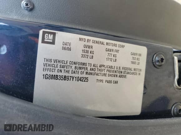 2007 Saturn Sky with VIN 1G8MB35B97Y104225, listed as a Copart auction lot 66997765 with Not provided miles and Salvage title. Bid and sale history available at DreamBid. Image 12.