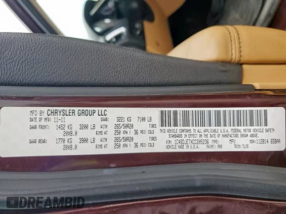 2012 Dodge Durango Citadel with VIN 1C4SDJETXCC205236, listed as a Copart auction lot 68524635 with 122,170 mi miles and Salvage title. Bid and sale history available at DreamBid. Image 13.