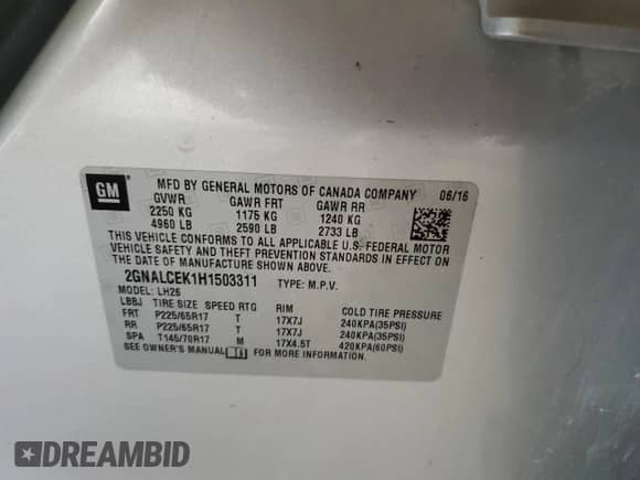 2017 Chevrolet Equinox LT z VIN 2GNALCEK1H1503311, wystawiony jako Copart lot #71921065 z przebiegiem 79 012 mil mil oraz Szkoda całkowita • Salvage title. Historia ofert i sprzedaży dostępna na DreamBid. Obrazek 13.