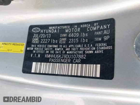 2013 Hyundai Genesis Coupe Track z VIN KMHHU6KJ9DU107882, wystawiony jako IAAI lot #41861917 z przebiegiem 92 350 mil mil oraz . Historia ofert i sprzedaży dostępna na DreamBid. Obrazek 9.