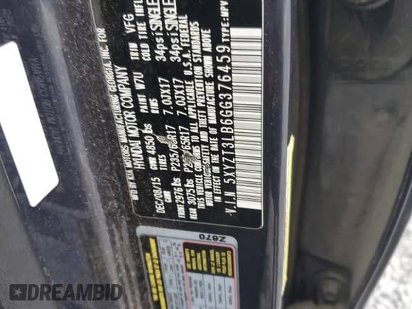 2016 Hyundai Santa Fe с VIN 5XYZT3LB6GG376459, выставлен на аукционе Copart как лот 89476685 с пробегом 189 598 миль миль и Чистый • Clean title. История ставок и продаж доступна на DreamBid. Изображение 13.