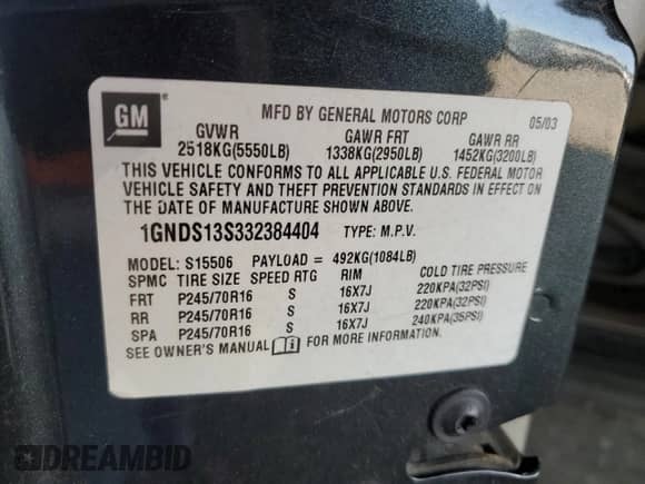 2003 Chevrolet TrailBlazer LT z VIN 1GNDS13S332384404, wystawiony jako Copart lot #64249895 z przebiegiem 153 810 mil mil oraz Czysty tytuł • Clean title. Historia ofert i sprzedaży dostępna na DreamBid. Obrazek 12.