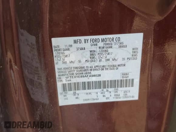 2010 Ford F-150 XL z VIN 1FTEX1E89AFA98028, wystawiony jako Copart lot #89929915 z przebiegiem 244 127 mil mil oraz Czysty tytuł • Clean title. Historia ofert i sprzedaży dostępna na DreamBid. Obrazek 12.