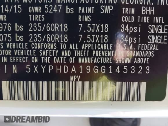 2016 Kia Sorento EX z VIN 5XYPHDA19GG145323, wystawiony jako IAAI lot #41788183 z przebiegiem 120 756 mil mil oraz . Historia ofert i sprzedaży dostępna na DreamBid. Obrazek 9.