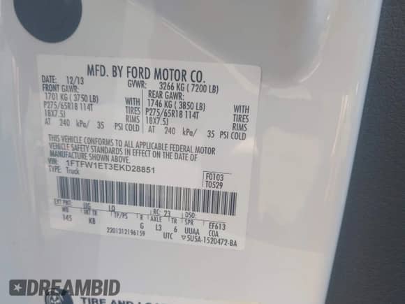 2014 Ford F-150 XL z VIN 1FTFW1ET3EKD28851, wystawiony jako IAAI lot #42322430 z przebiegiem 148 489 mil mil oraz . Historia ofert i sprzedaży dostępna na DreamBid. Obrazek 9.