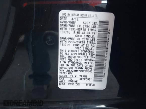 2012 Nissan Murano S with VIN JN8AZ1MW7CW229845, listed as a IAAI auction lot 43020266 with 168,276 mi miles and . Bid and sale history available at DreamBid. Image 9.