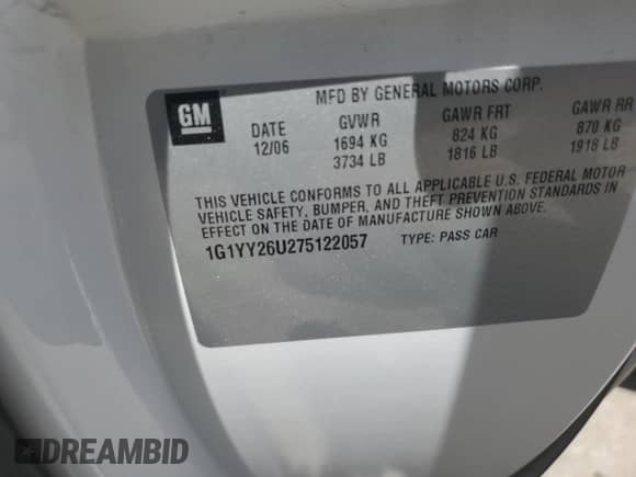 2007 Chevrolet Corvette with VIN 1G1YY26U275122057, listed as a Copart auction lot 73200474 with 88,667 mi miles and Salvage title. Bid and sale history available at DreamBid. Image 12.