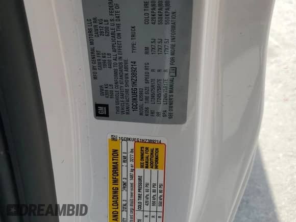 2017 Chevrolet Silverado 2500HD Work Truck with VIN 1GC0KUEG1HZ389214, listed as a Copart auction lot 53361885 with 110,939 mi miles and Salvage title. Bid and sale history available at DreamBid. Image 13.